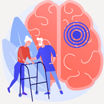 person in walker and brain 